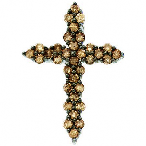 0.50 Carat (ctw) 10k White Gold Round Brown Diamond Ladies Cross Pendant