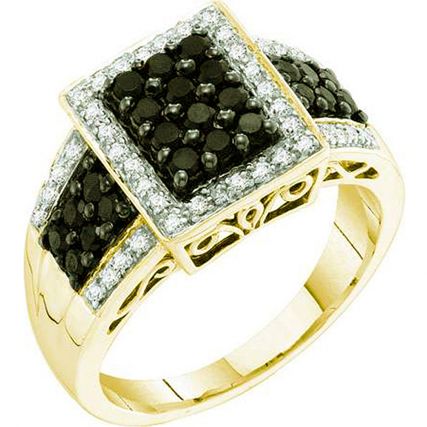 0.63 Carat (ctw) 14k Yellow Gold Round Black & White Diamond Ladies Right Hand Fashion Ring