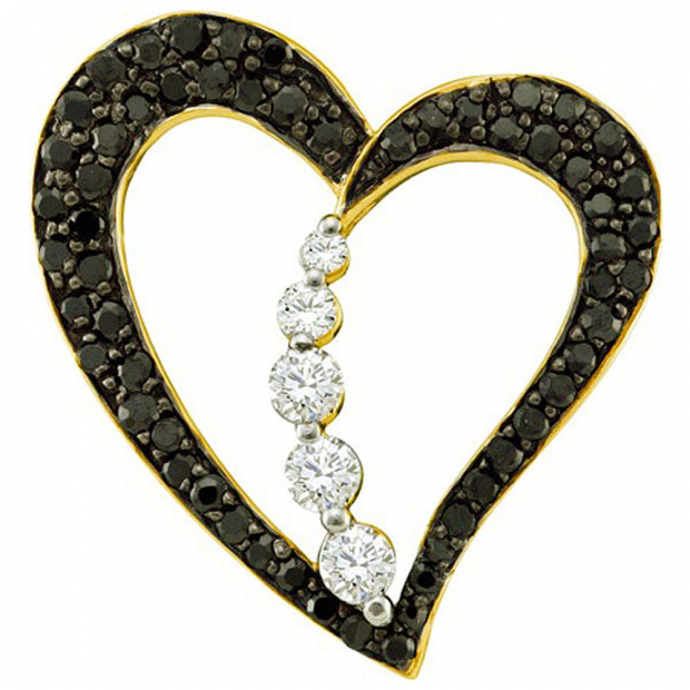 0.51 Carat (ctw) 10k Yellow Gold Round Black & White Diamond Ladies Heart Pendant