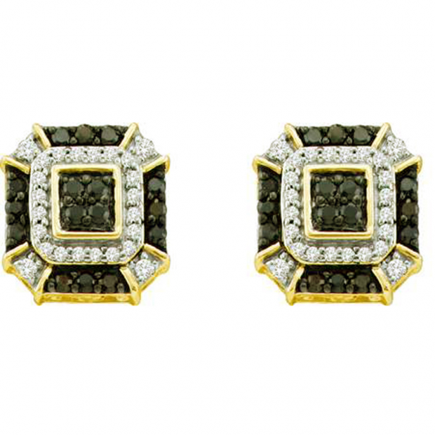 0.48 Carat (ctw) 10k Yellow Gold Round Black & White Diamond Ladies Fine Earrings