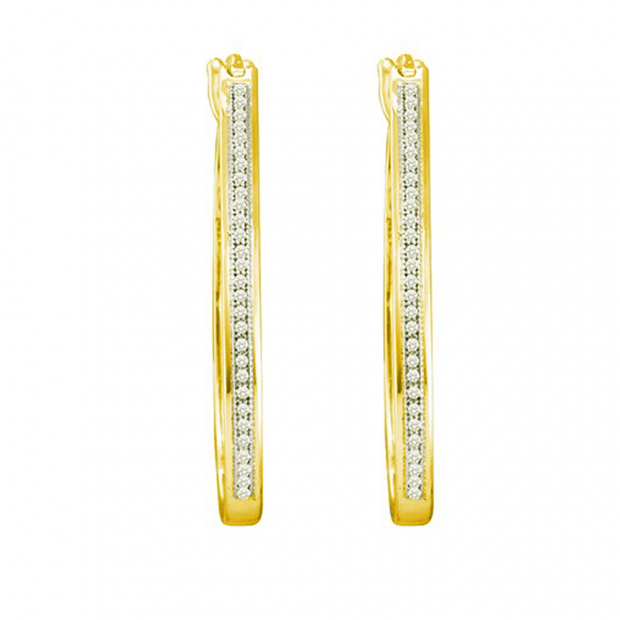 0.15 CT 10k Yellow Gold Round Diamond Micro Pave Hoop Earrings