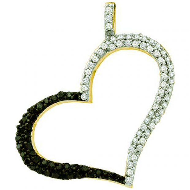 0.34 Carat (ctw) 10k Yellow Gold Round Black & White Diamond Ladies Heart Pendant