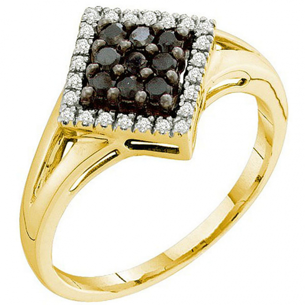 0.25 Carat (ctw) 10k Yellow Gold Black & White Diamond Ladies Cocktail Ring