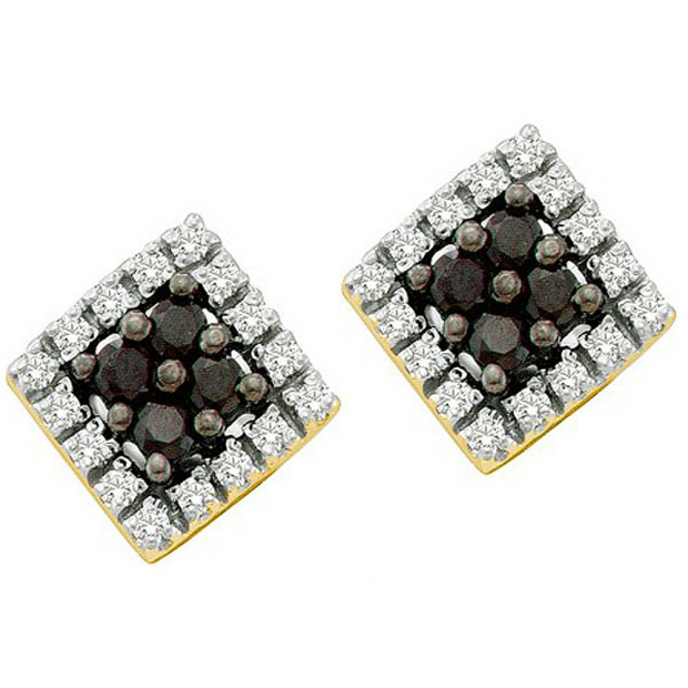 0.25 Carat (ctw) 10k Yellow Gold Black & White Diamond Ladies Square Shape Earrings