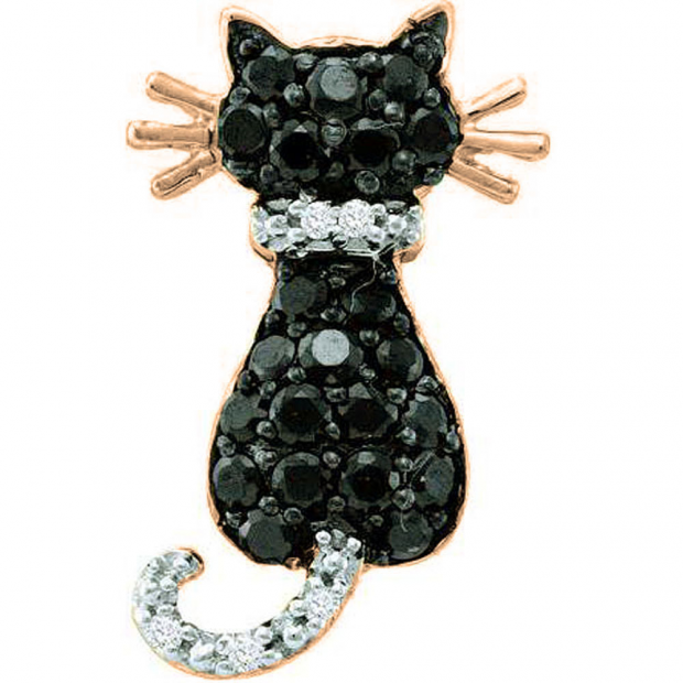 0.33 Carat (ctw) 10k Rose Gold Round Black & White Diamond Ladies Cat Pendant