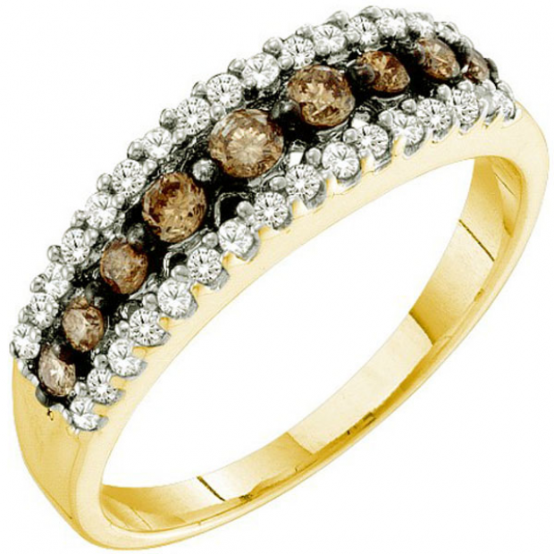 0.50 Carat (ctw) 10k Yellow Gold Champagne & White Diamond Ladies Cocktail Band Ring