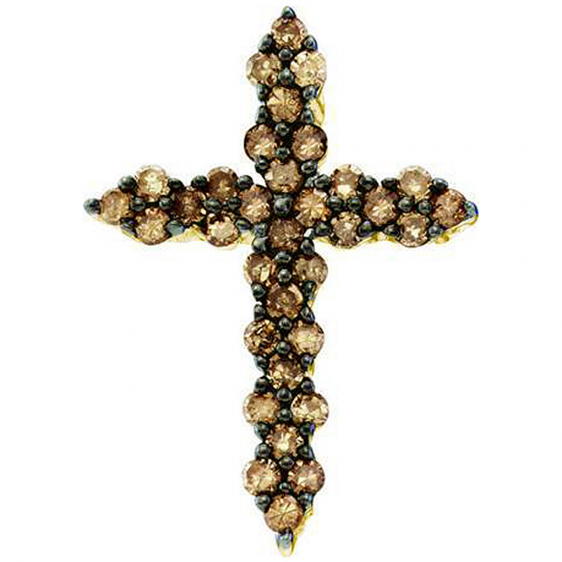 0.50 Carat (ctw) 10k Yellow Gold Round Brown Diamond Ladies Cross Pendant