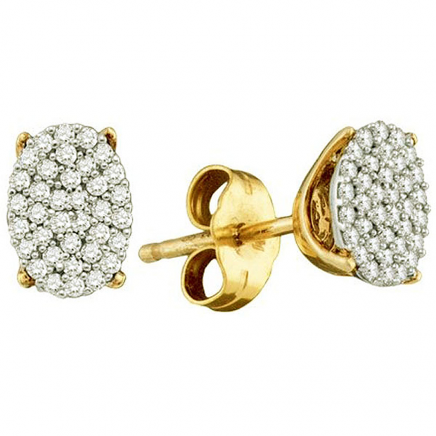 0.20 Carat (ctw) 18k Yellow Gold Plated Sterling Silver White Diamond Ladies Micro Pave Cluster Earrings