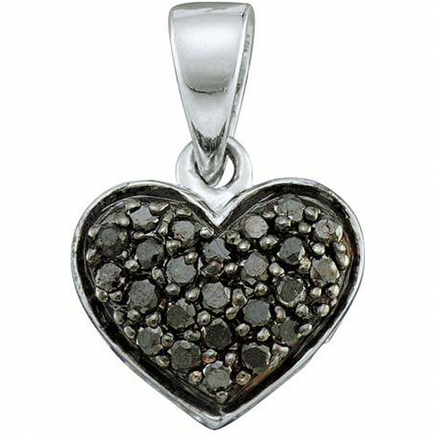 0.24 Carat (ctw) 10k White Gold Black Diamond Ladies Heart Pendant