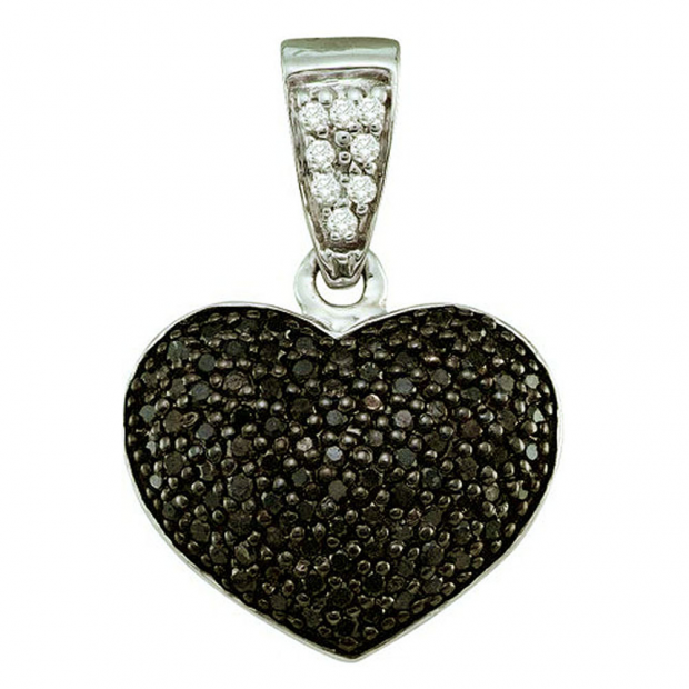 0.55 Carat (ctw) 10k White Gold Black & White Diamond Ladies Heart Pendant