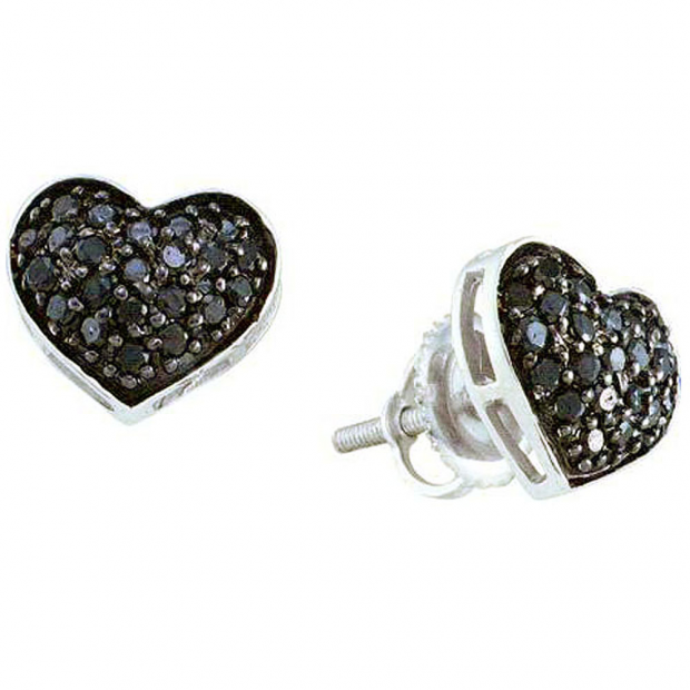 0.41 Carat (ctw) 10k White Gold Black Diamond Ladies Heart Shape Stud Earrings