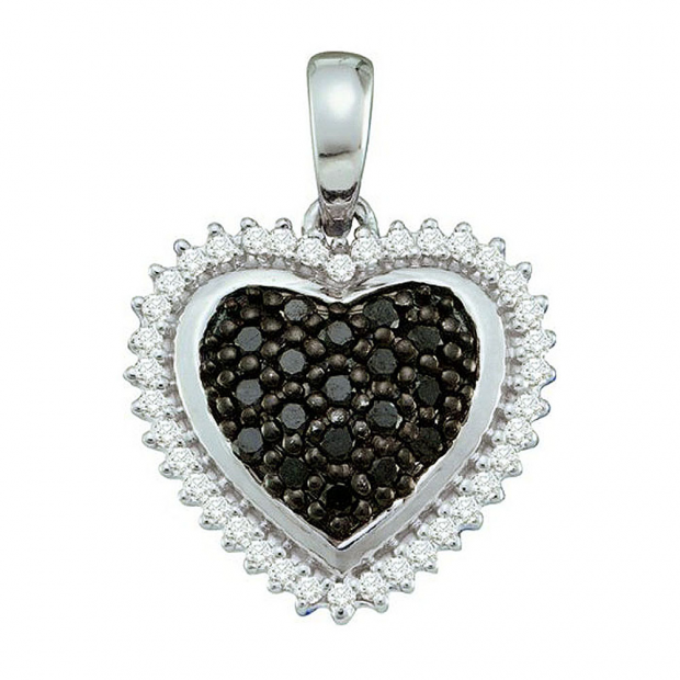 0.32 Carat (ctw) 10k White Gold Black & White Diamond Ladies Heart Pendant