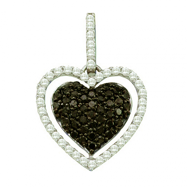 0.79 Carat (ctw) 10k White Gold Round Black & White Diamond Ladies Heart Pendant