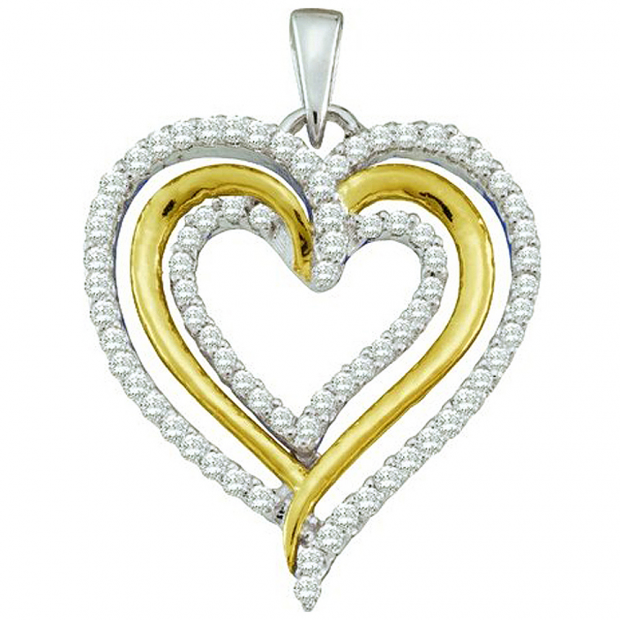 0.40 Carat (ctw) 10k White Gold Brilliant White Diamond Ladies Two Tone Heart Pendant
