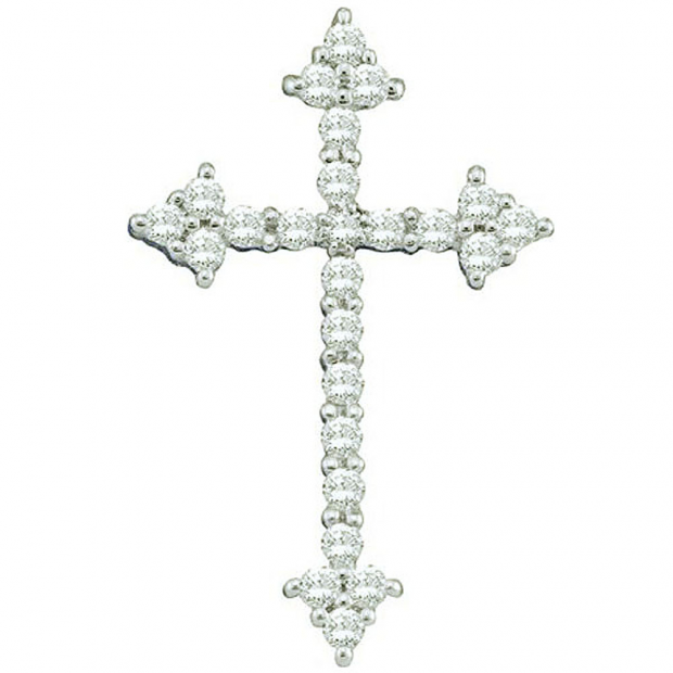 0.25 Carat (ctw) 10k White Gold Round White Diamond Ladies Cross Pendant