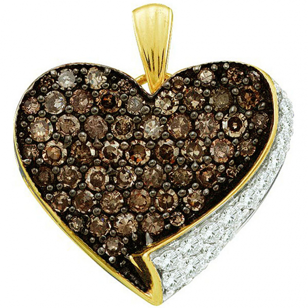 0.85 Carat (ctw) 10k Yellow Gold Brown & White Diamond Ladies Heart Pendant