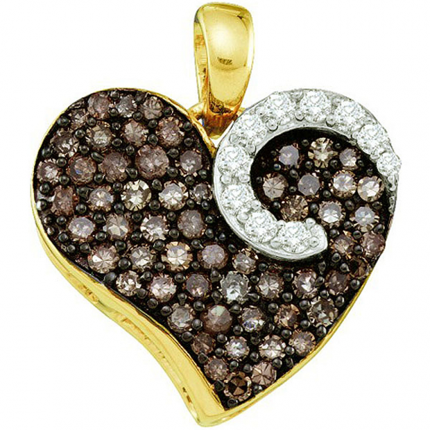 0.75 Carat (ctw) 10k Yellow Gold Brown & White Diamond Ladies Heart Pendant