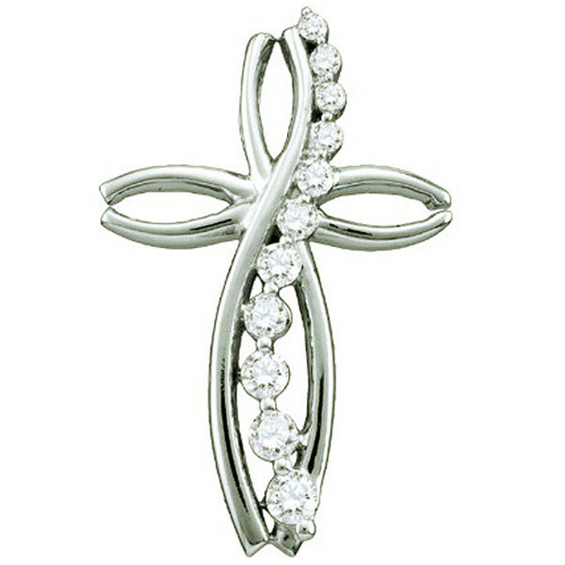 0.27 Carat (ctw) 10k White Gold Round Diamond Ladies Journey & Cross Pendant
