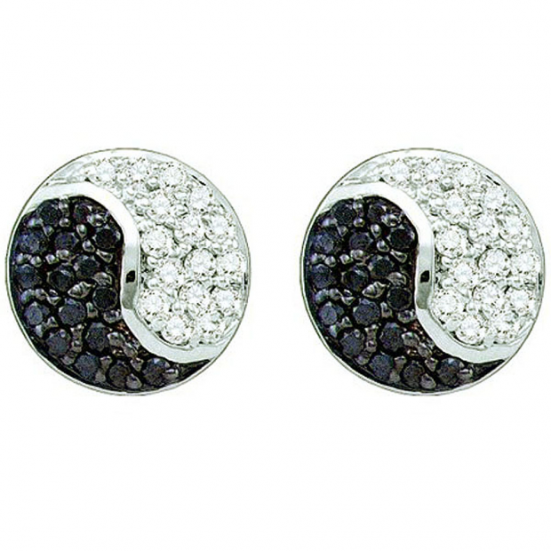 0.36 Carat (ctw) 10k White Gold Round Black & White Diamond Ladies Fine Earrings