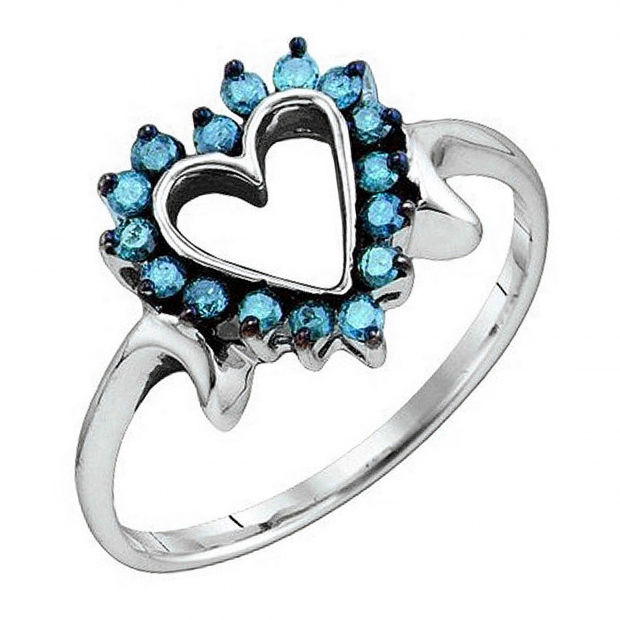 0.25 Carat (ctw) 10k White Gold Blue Diamond Ladies Heart Promise Ring