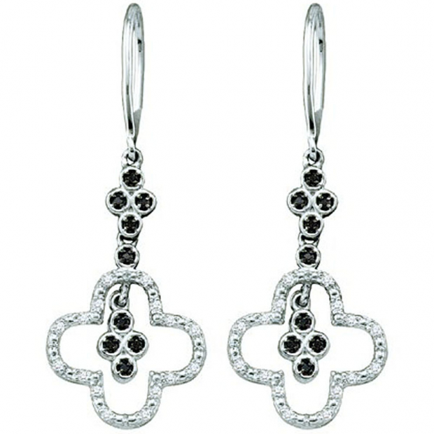 0.16 Carat (ctw) 10k White Gold Black & White Diamond Ladies Dangling Drop Earrings
