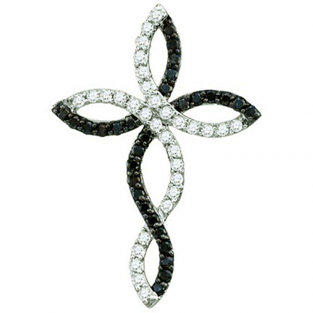 0.32 Carat (ctw) 10k White Gold Black & White Diamond Ladies Cross Pendant