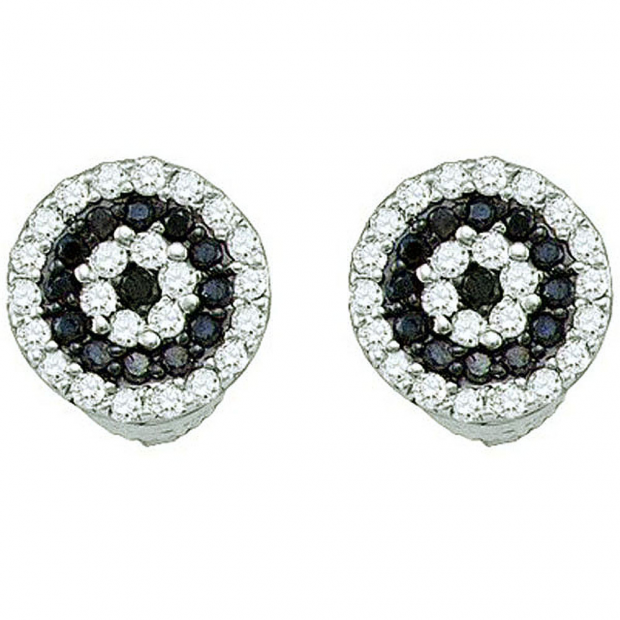 0.26 Carat (ctw) 10k White Gold Round Black & White Diamond Ladies Cluster Stud Earrings