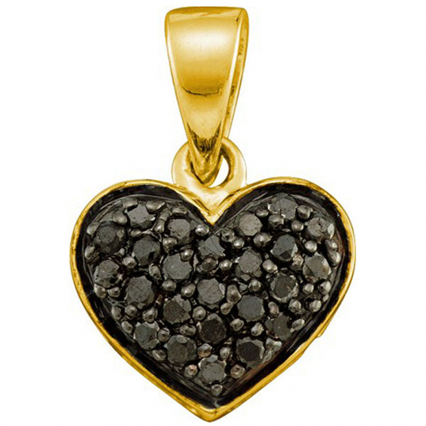 0.24 Carat (ctw) 10k Yellow Gold Black Diamond Ladies Heart Pendant