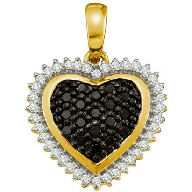 0.32 Carat (ctw) 10k Yellow Gold Black & White Diamond Ladies Heart Pendant