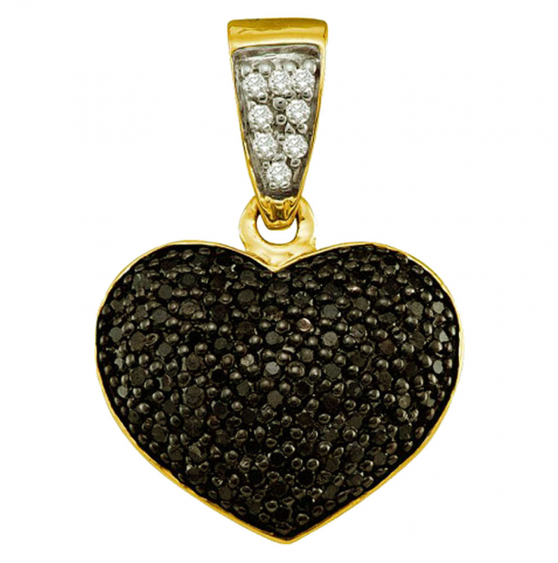 0.55 Carat (ctw) 10k Yellow Gold Black & White Diamond Ladies Heart Pendant