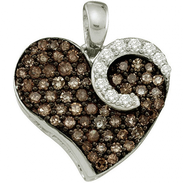 0.75 Carat (ctw) 10k White Gold Brown & White Diamond Ladies Heart Pendant