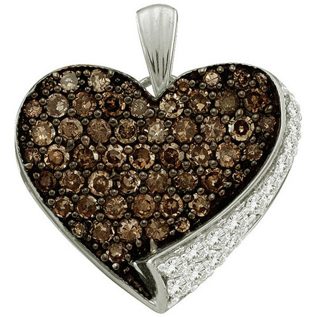 0.85 Carat (ctw) 10k White Gold Brown & White Diamond Ladies Heart Pendant