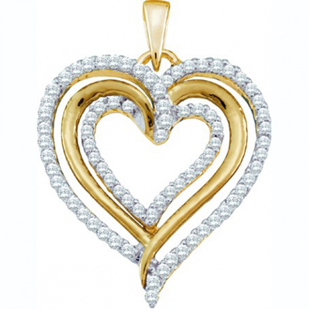 0.40 Carat (ctw) 10K Yellow Gold Brilliant Round White Diamond Ladies Heart Pendant