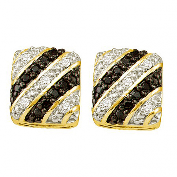 0.27 Carat (ctw) 10k Yellow Gold Round Black & White Diamond Ladies Fine Earrings