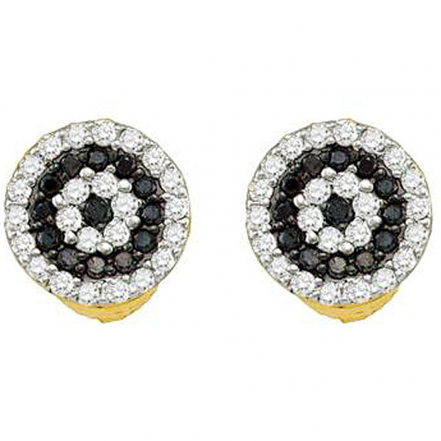 0.26 Carat (ctw) 10k Yellow Gold Round Black & White Diamond Ladies Cluster Stud Earrings