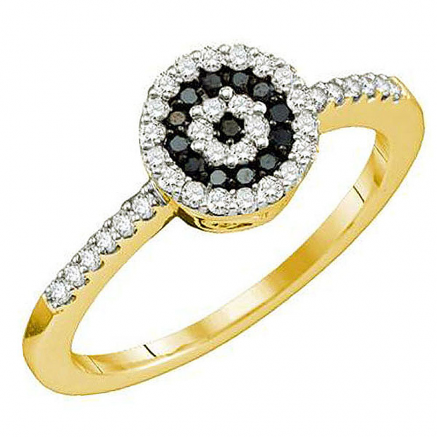 0.30 Carat (ctw) 10k Yellow Gold Black & White Diamond Ladies Bridal Engagement Ring