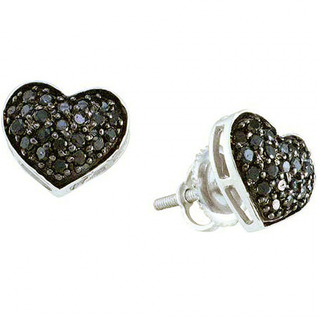 0.41 Carat (ctw) 14k White Gold Black Diamond Ladies Heart Shaped Stud Earrings