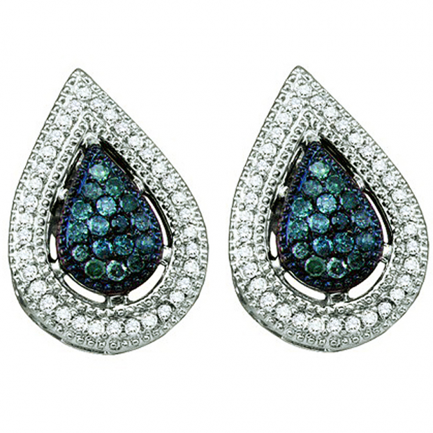 0.40 Carat (ctw) 10k White Gold Round Blue & White Diamond Ladies Fine Earrings