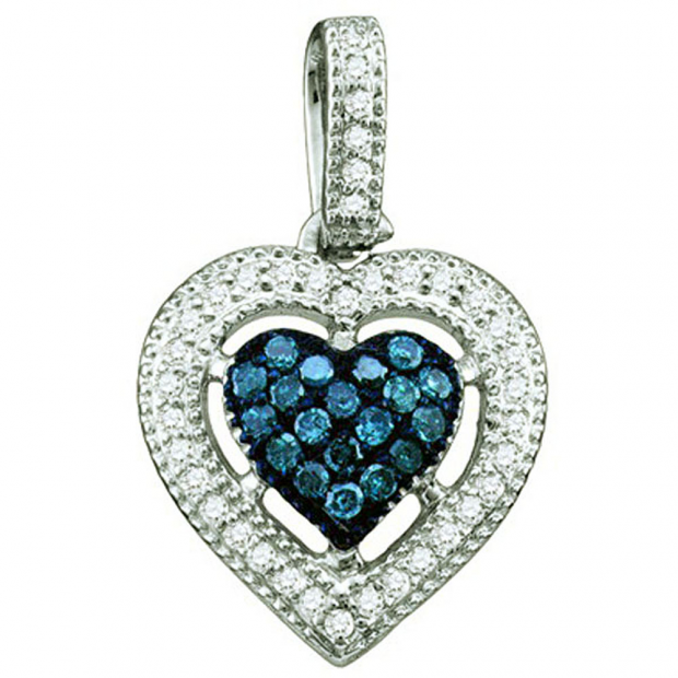 0.21 Carat (ctw) 10k White Gold Blue & White Diamond Ladies Heart Pendant