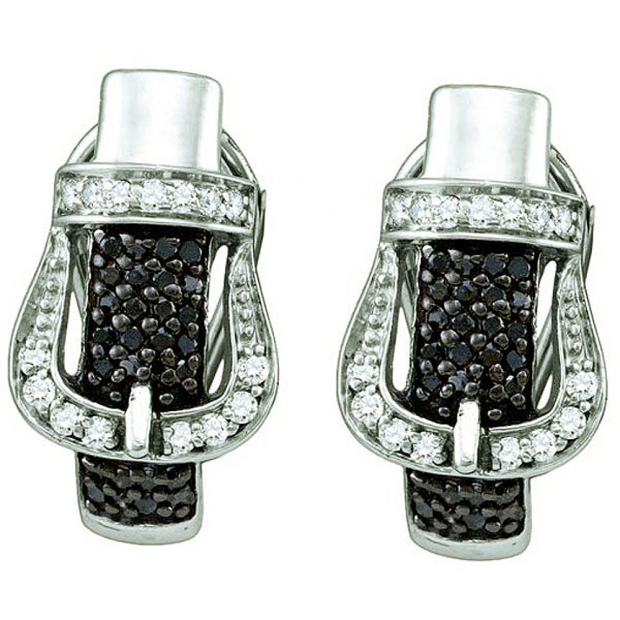 0.61 Carat (ctw) Sterling Silver Black & White Diamond Ladies Micro Pave Earrings