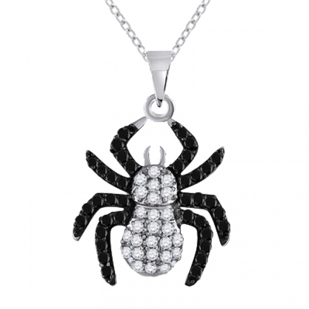 0.70 Carat (ctw) Round Black & White Diamond Unisex Gothic Spider Pendant 3/4 CT, Sterling Silver