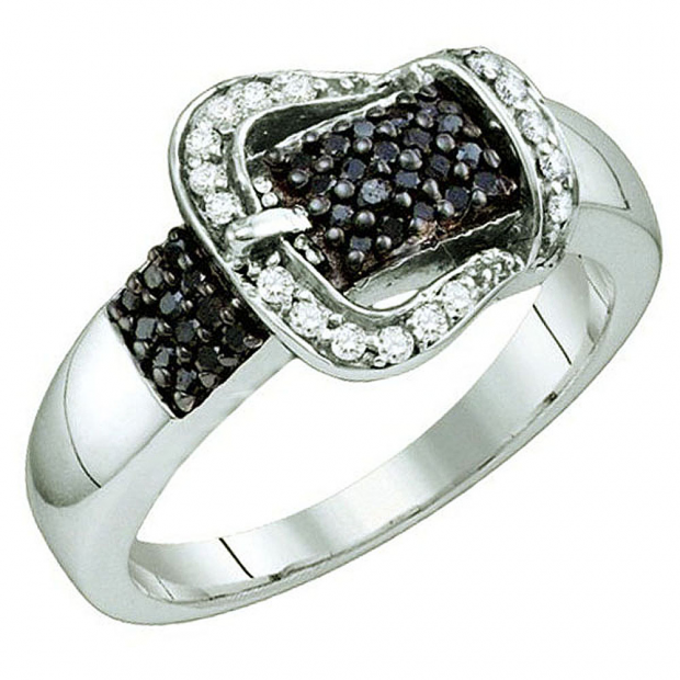 0.35 Carat (ctw) Sterling Silver Black & White Diamond Ladies Micro Pave Ring Band
