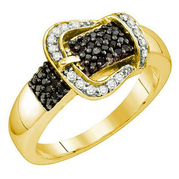 0.35 Carat (ctw) 18k Yellow Gold Plated Sterling Silver Black & White Diamond Ladies Micro Pave Ring Band