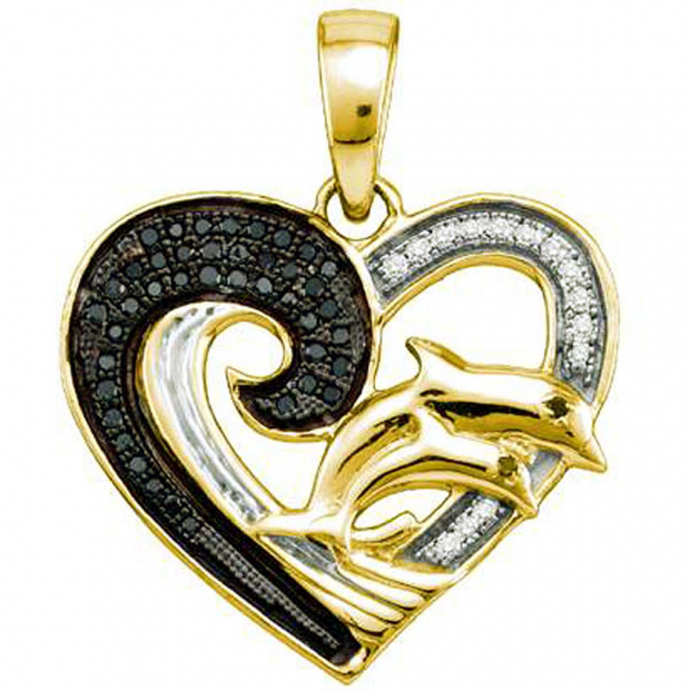 0.17 Carat (ctw) 18k Yellow Gold Plated Sterling Silver Black & White Diamond Ladies Heart Pendant