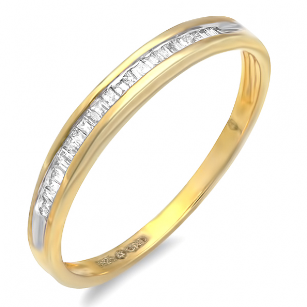 0.15 Carat (ctw) 18K Yellow Gold Plated Sterling Silver Baguettes Diamond Ladies Anniversary Wedding Stackable Band