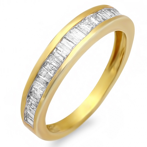 0.50 Carat (ctw) 18k Yellow Gold Plated Sterling Silver Baguette Diamond Ladies Anniversary Ring Stackable Wedding Band