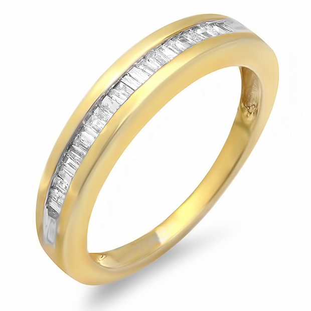 0.25 Carat (ctw) 18k Yellow Gold Plated Sterling Silver Baguette Diamond Ladies Bridal Anniversary Stackable Ring Wedding Band