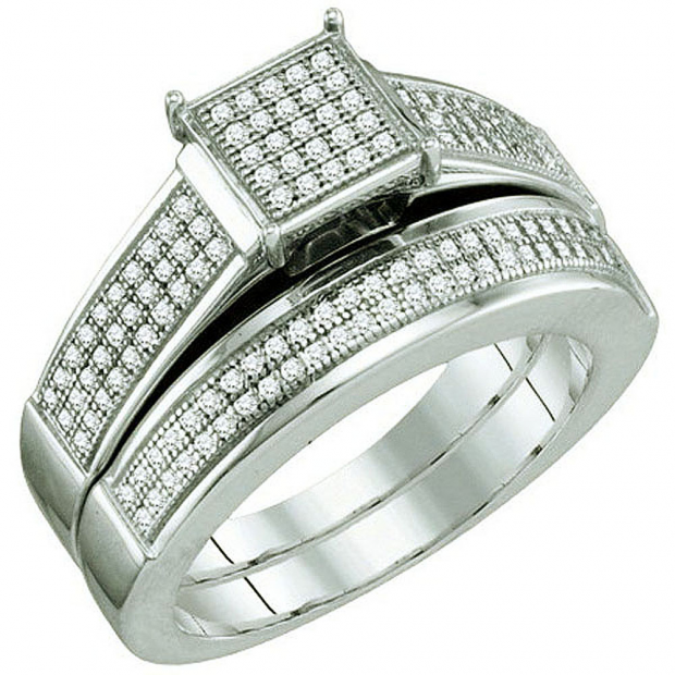 0.40 Carat (ctw) Sterling Silver Round White Diamond Ladies Micro Pave Engagement Ring Bridal Set