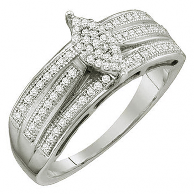 0.25 Carat (ctw) 10k White Gold Brilliant White Diamond Ladies Micro Pave Bridal Engagement Ring