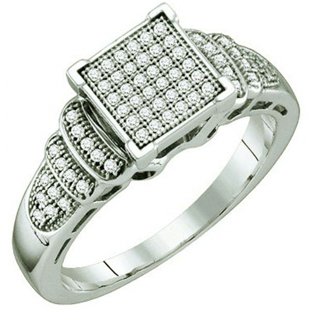 0.20 Carat (ctw) 10k White Gold Round White Diamond Ladies Bridal Engagement Ring
